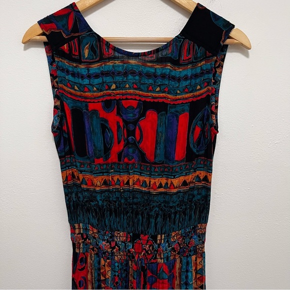 VINTAGE Carole Little Multicolor Tiered Abstract Ethnic Maxi Dress Size 8/small - Picture 3 of 11